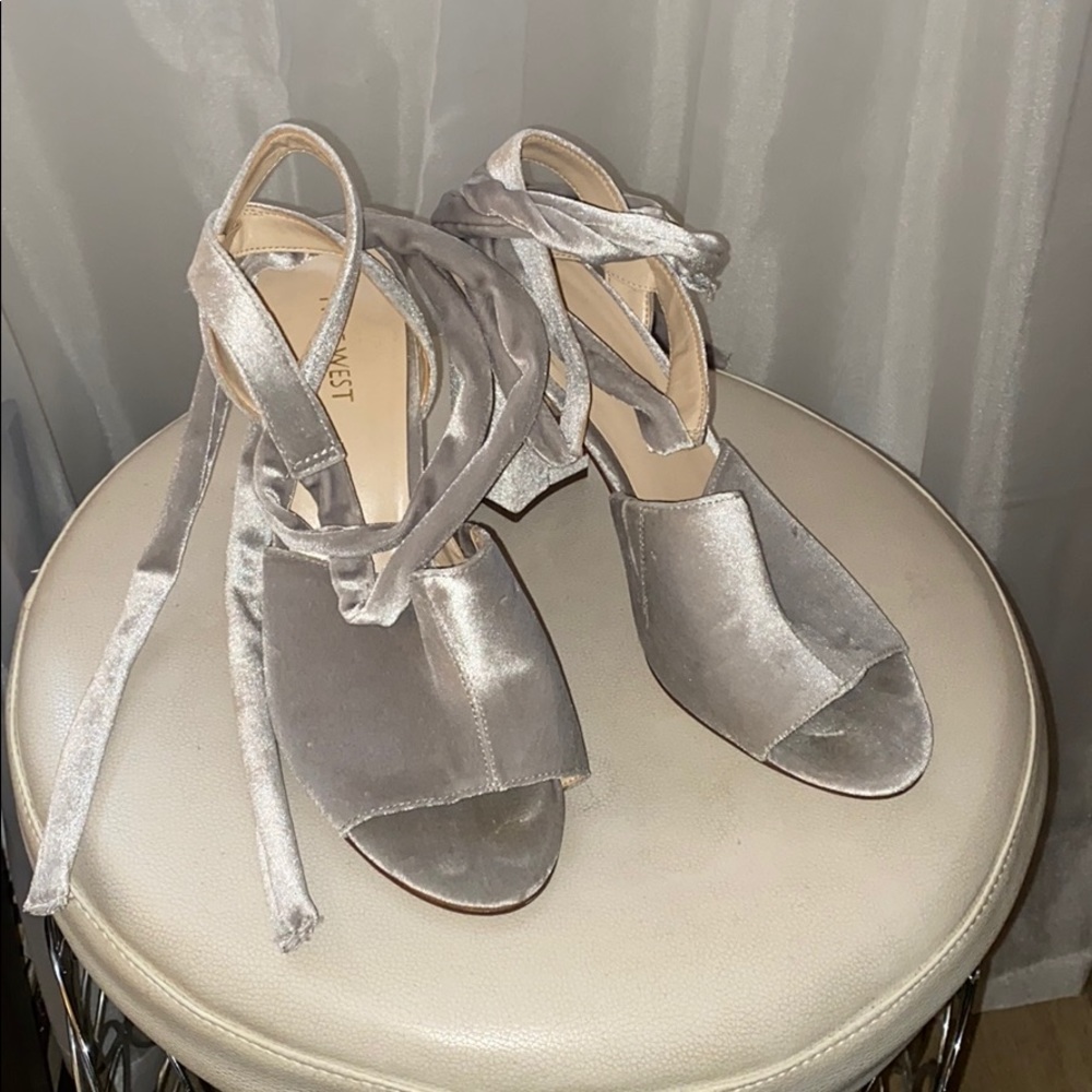 Velvet Lace Up Chunky Heels